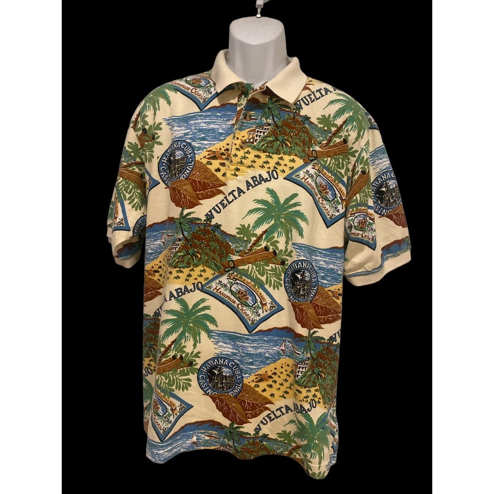 Kahala Mens Polo Shirt Havana Cuba Cigar Tabaco Caribbean VUELTA ABAJO‎ EUC M